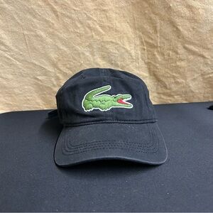 Lacoste Hat Mens OSFA Black Big Alligator Crocodile Strapback Baseball Cap Rare